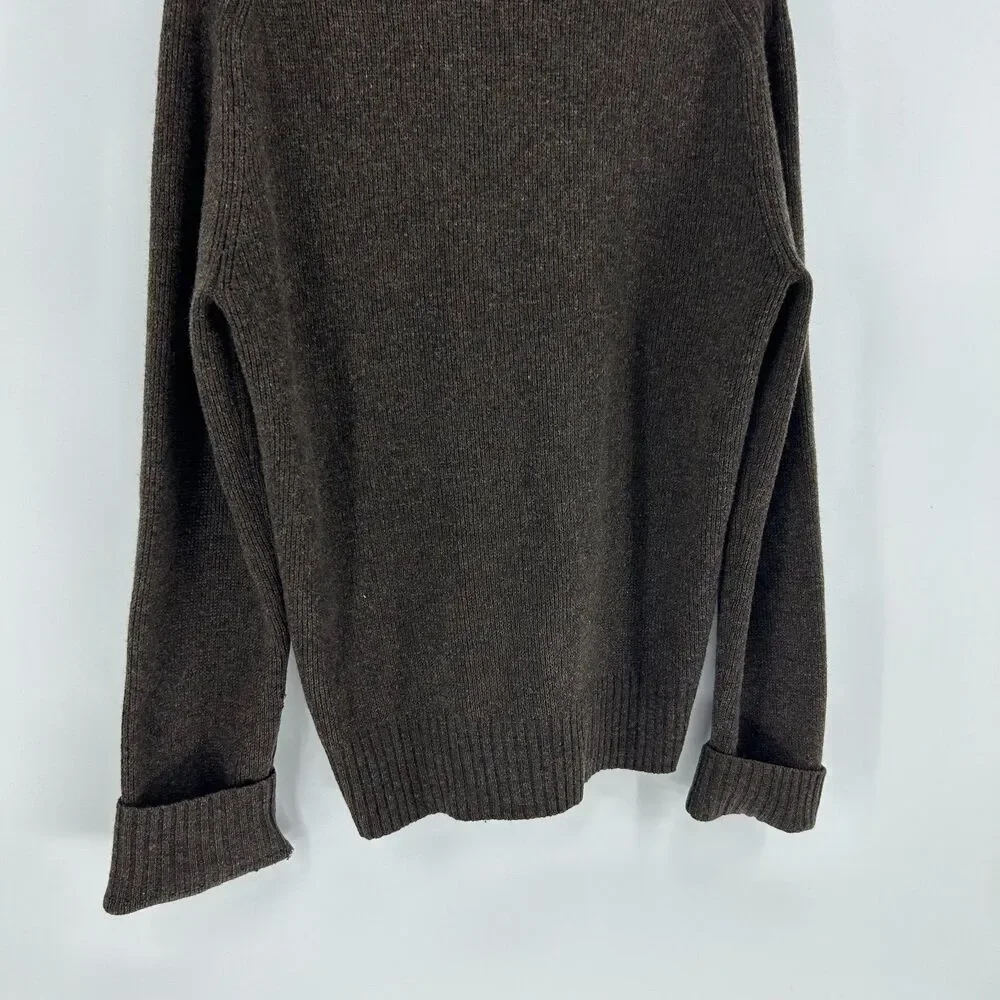 J.Crew 100% Lambswool Full Zip Cardigan Woman's L Brown Chunky Sweater Granny